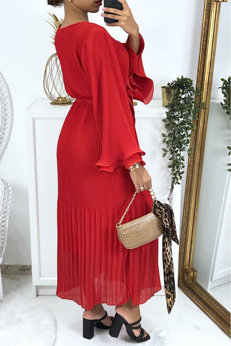 Lange rode geplooide jurk - 3