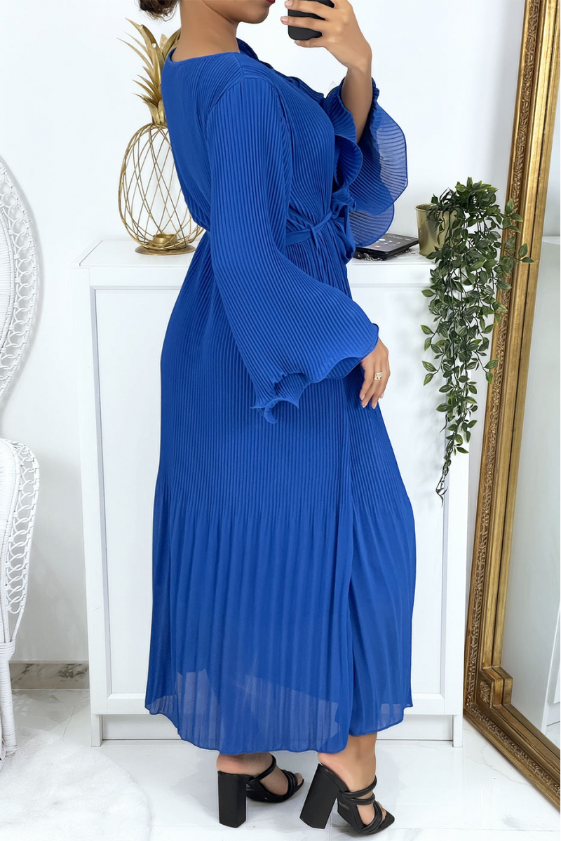 Lange koningsblauwe geplooide jurk - 3