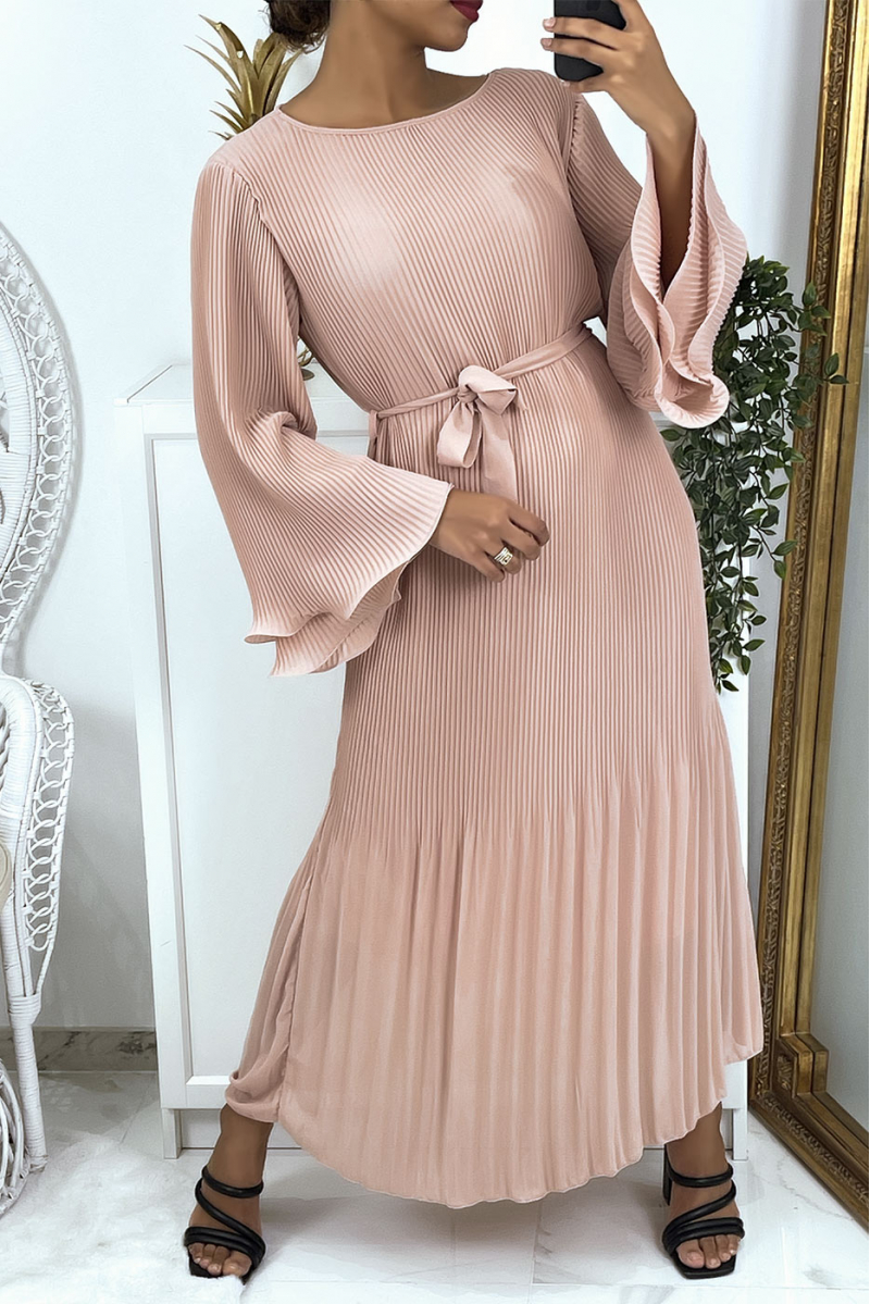 Lange roze geplooide jurk - 1