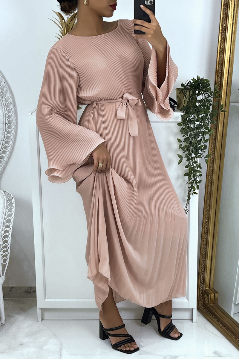 Lange roze geplooide jurk - 2