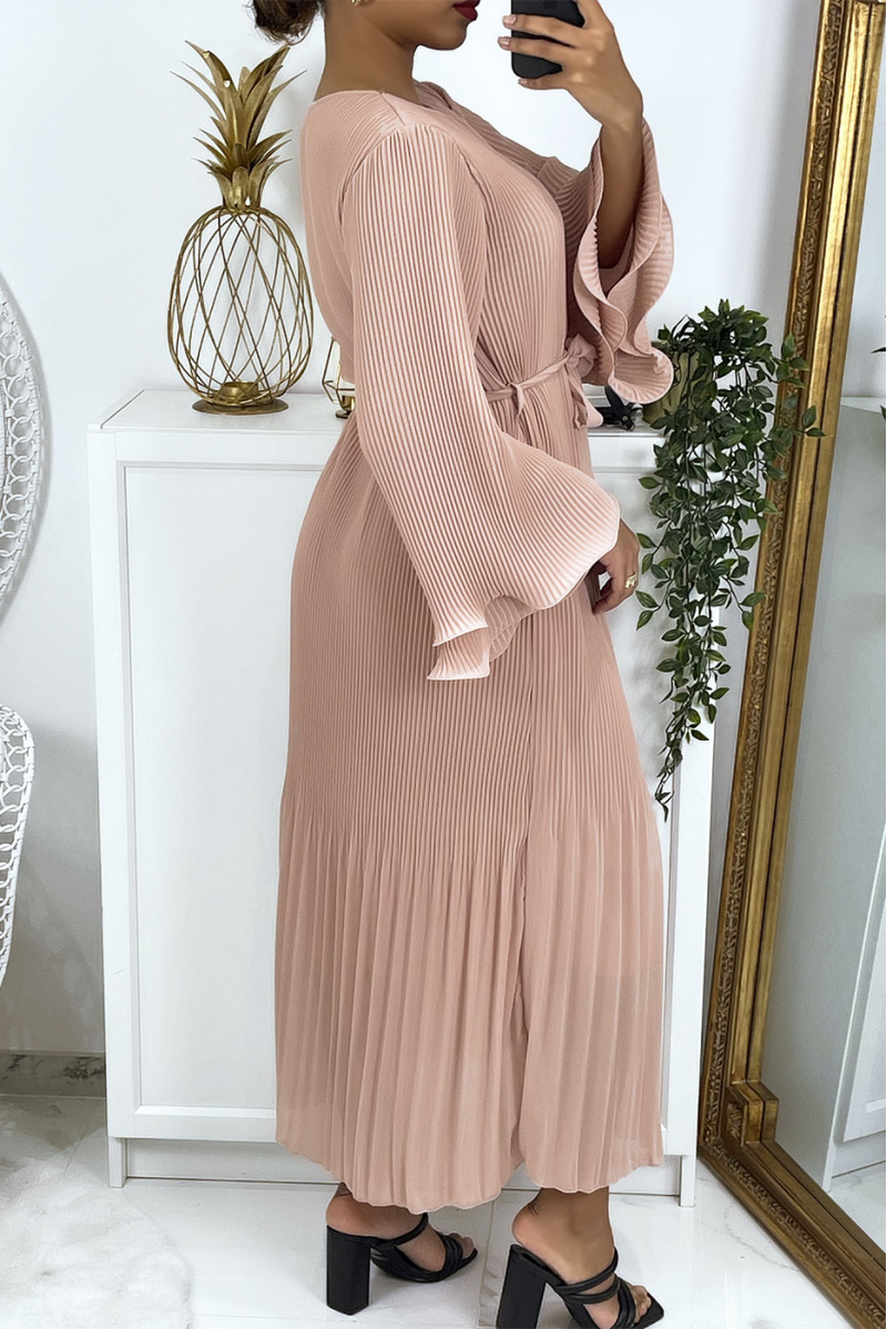 Lange roze geplooide jurk - 3