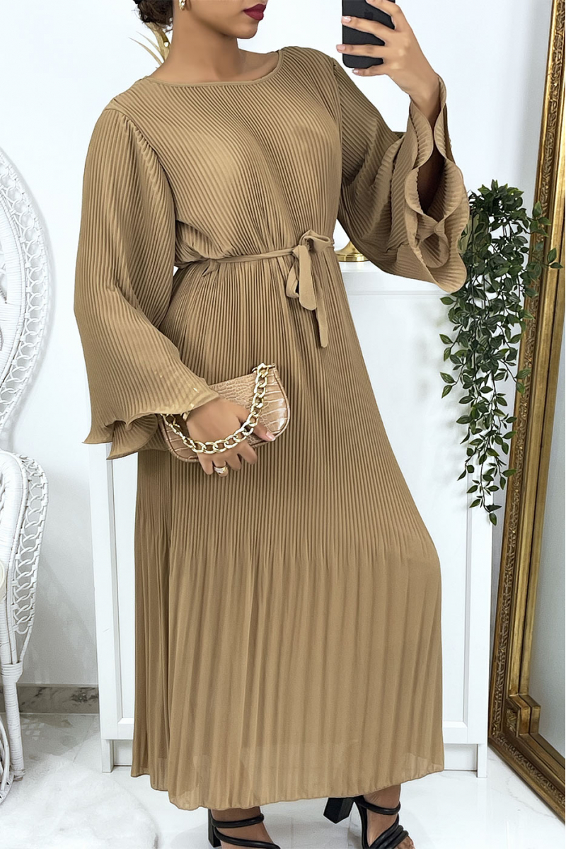 Long camel pleated dress - 1
