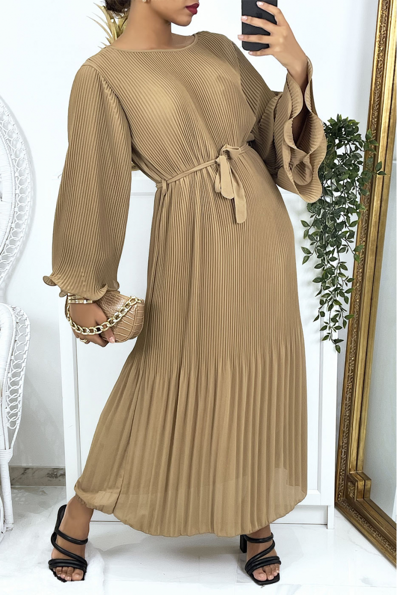 Long camel pleated dress - 2