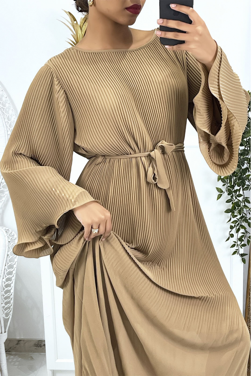 Long camel pleated dress - 5