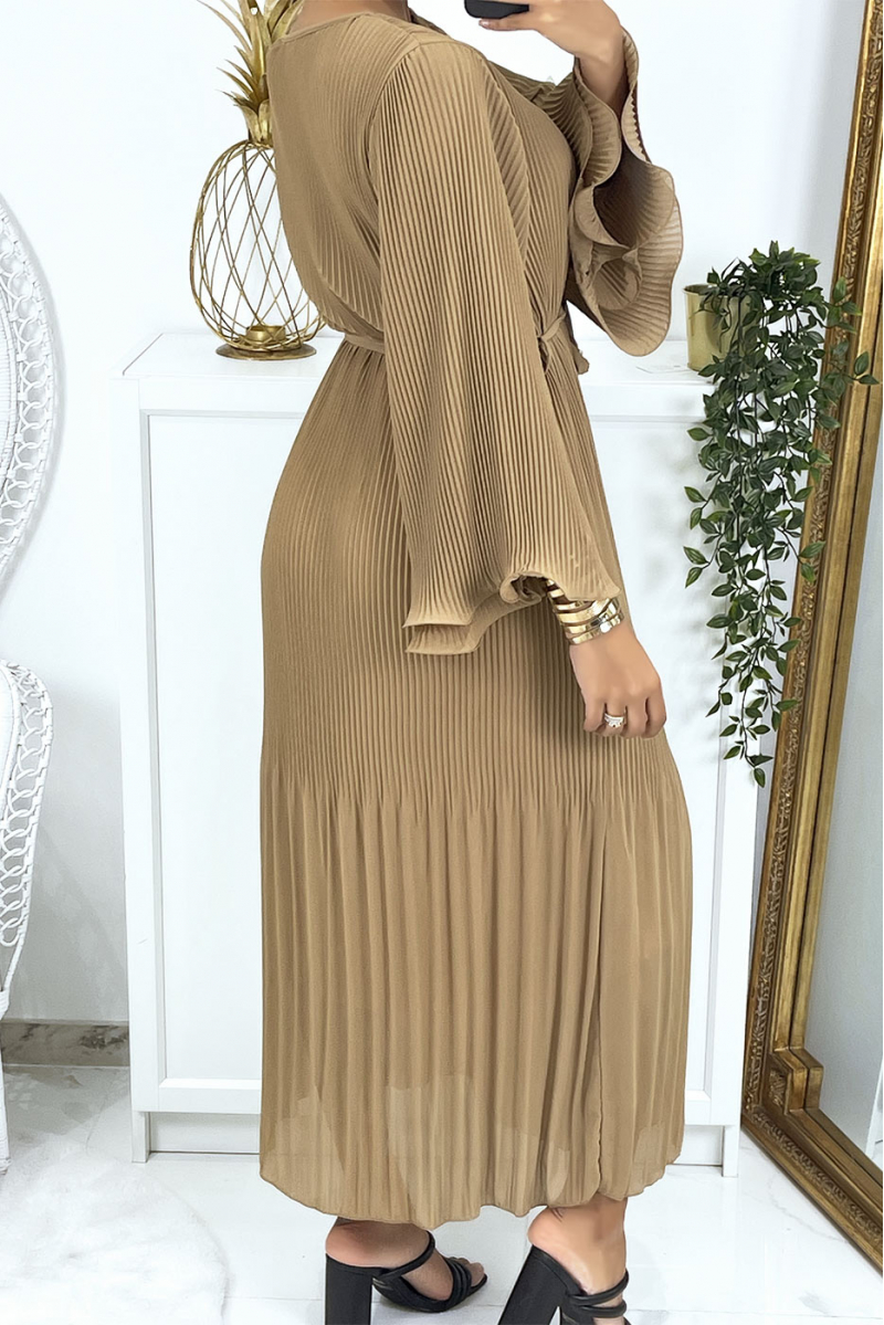 Long camel pleated dress - 6