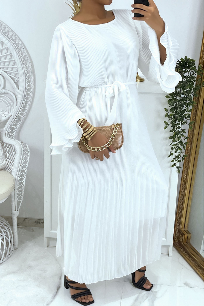 Lange witte geplooide jurk - 1