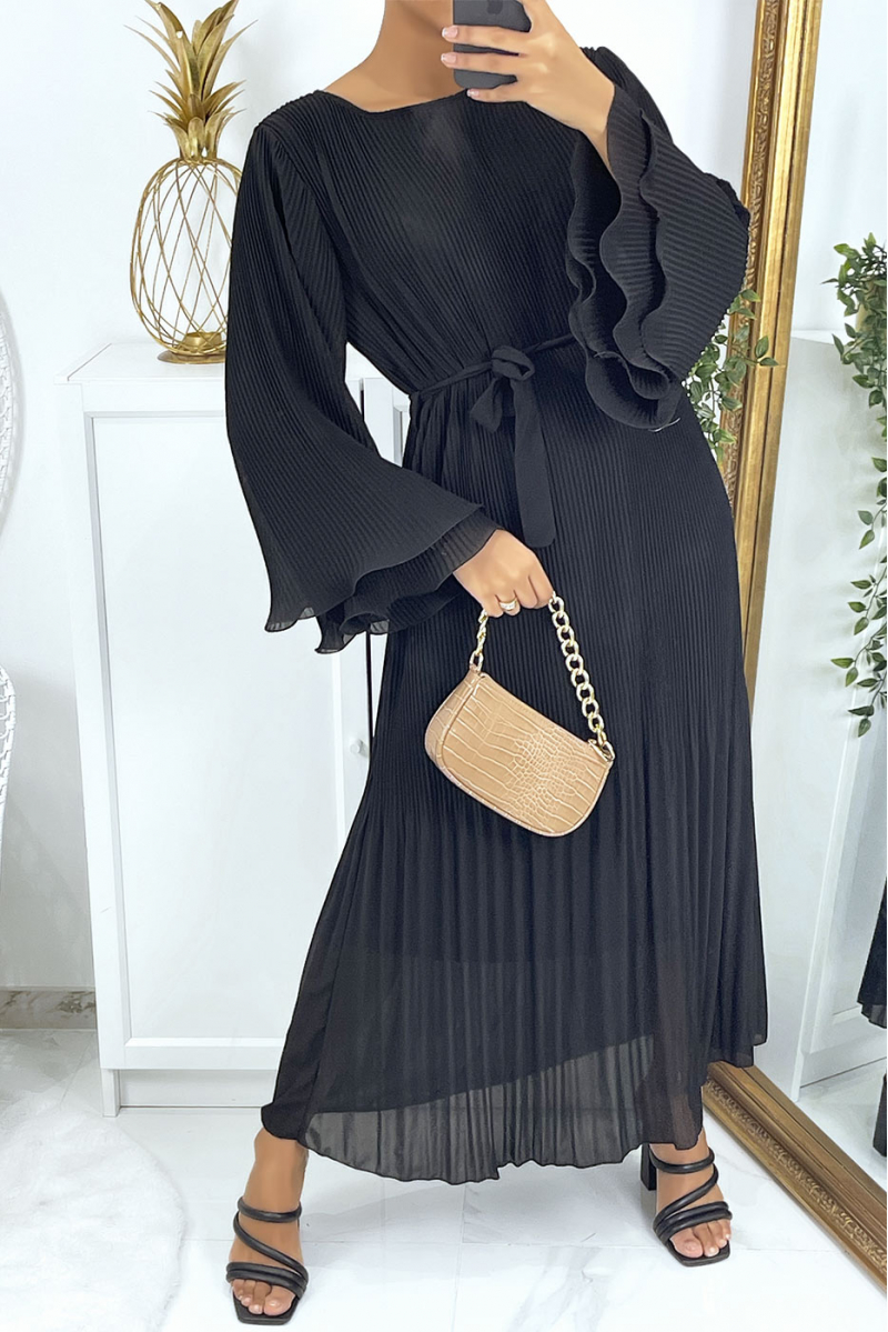 Lange zwarte geplooide jurk - 1