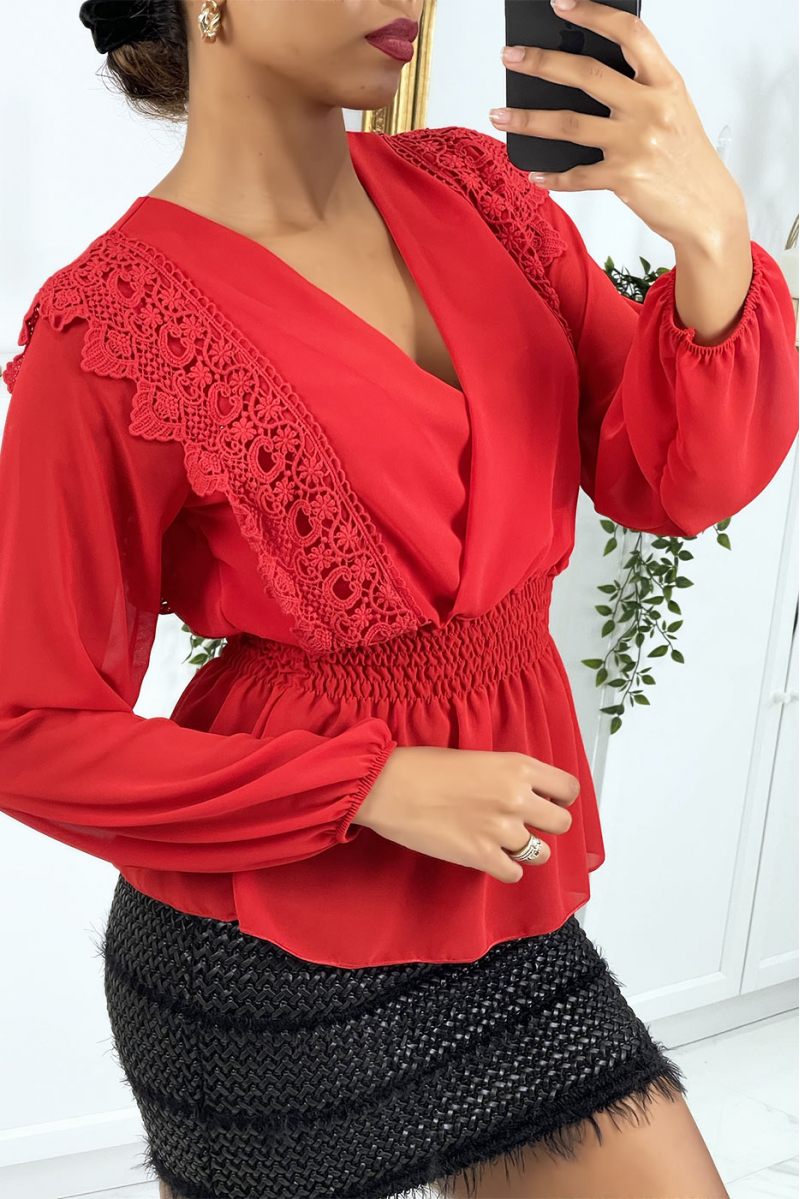 Red flowing wrap blouse - 3