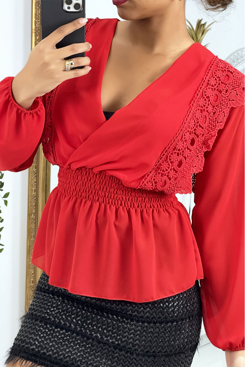 Red flowing wrap blouse - 4