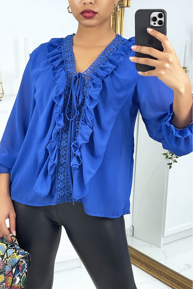 Blouse with ruffles and blue embroidery - 3