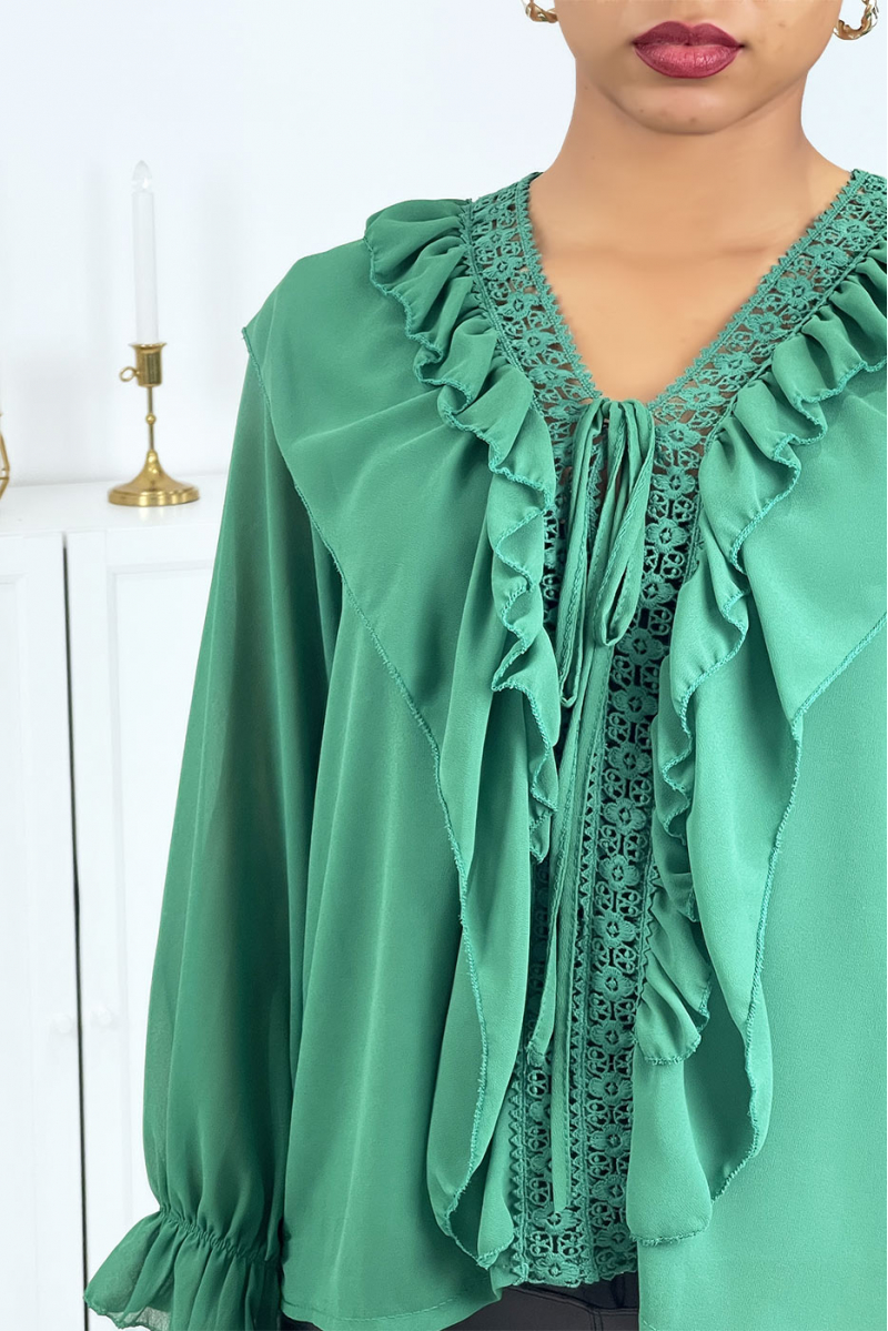 Blouse with ruffles and green embroidery - 5