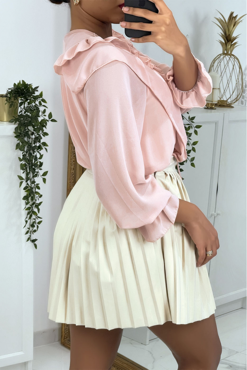 Blouse with ruffles and pink embroidery - 2