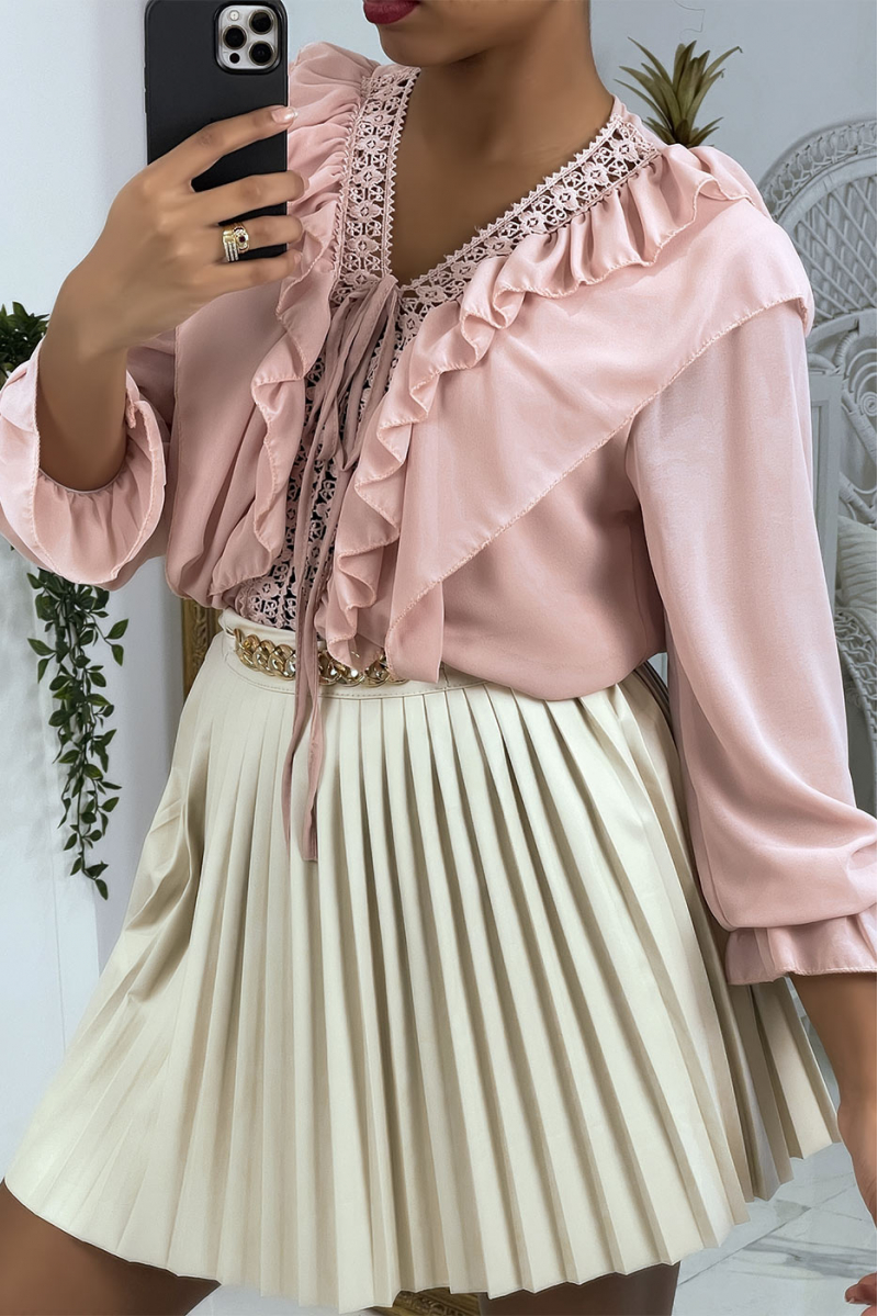 Blouse with ruffles and pink embroidery - 3