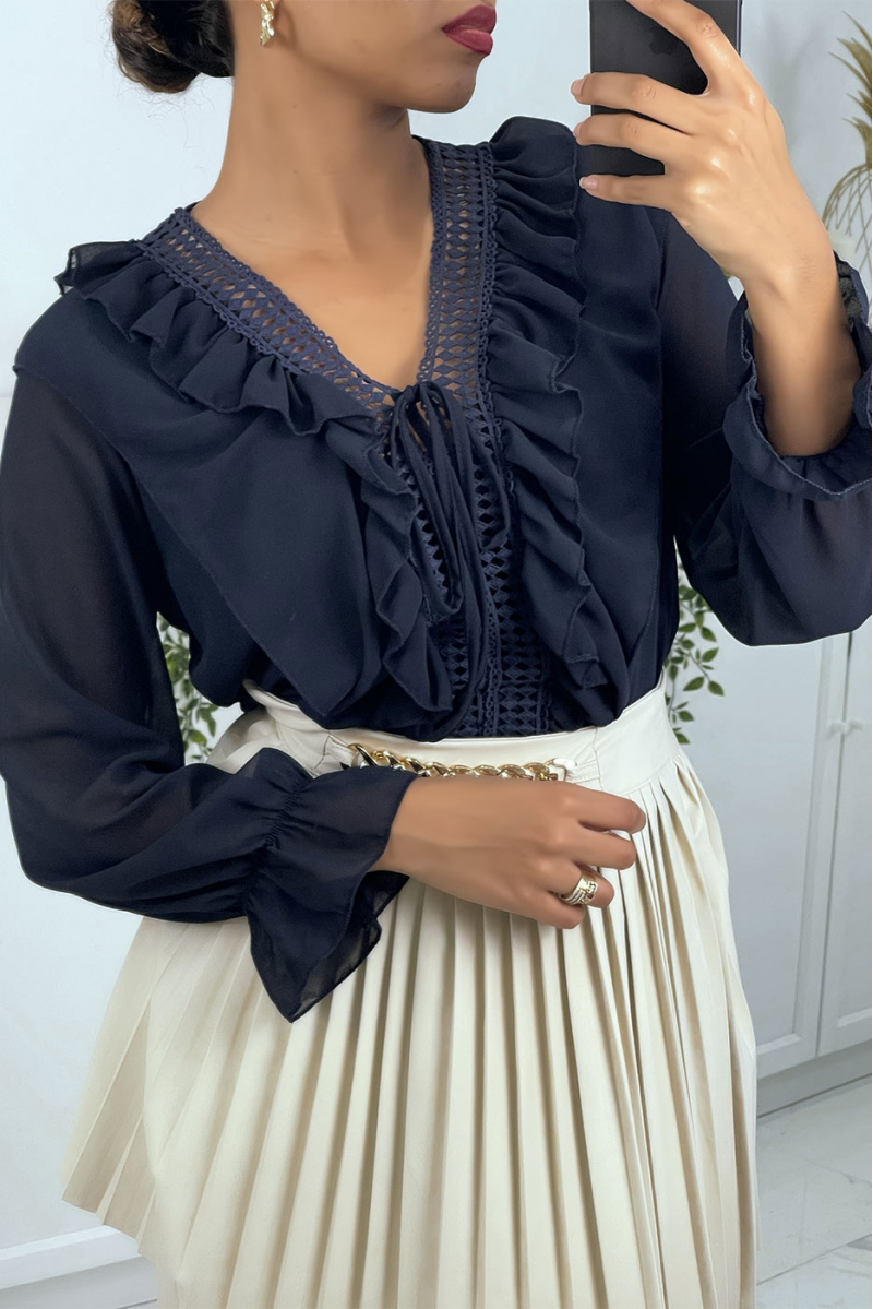 Blouse with ruffles and black embroidery - 1