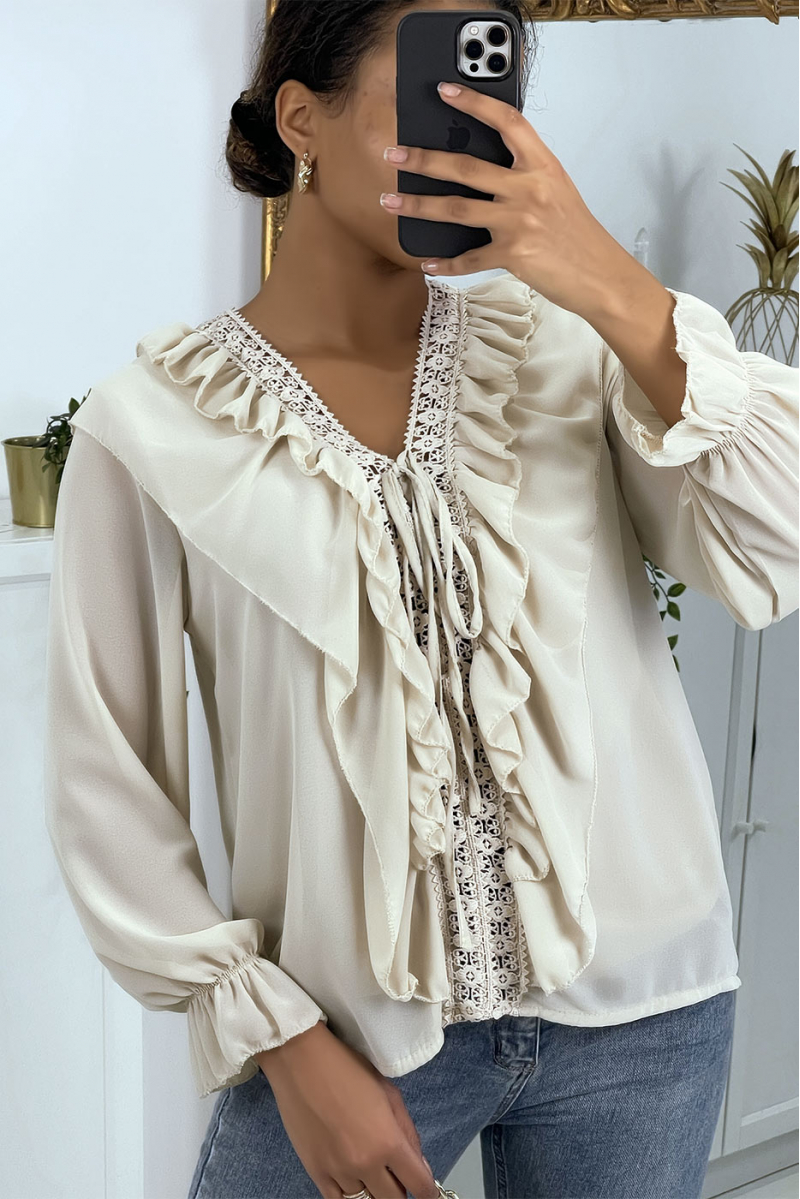 Blouse with ruffles and beige embroidery - 2
