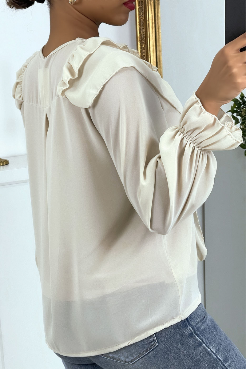 Blouse with ruffles and beige embroidery - 4