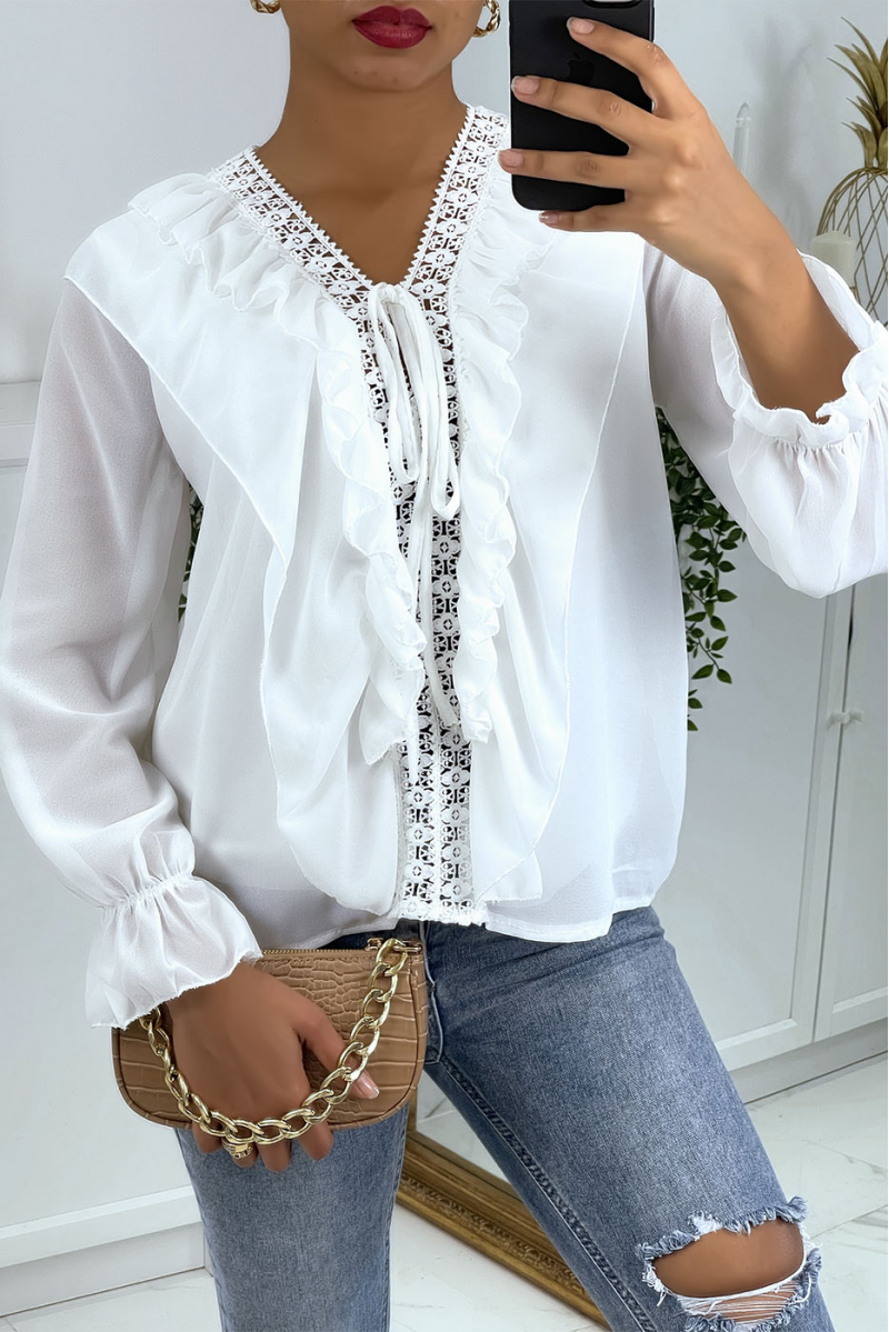 Blouse with ruffles and white embroidery - 1