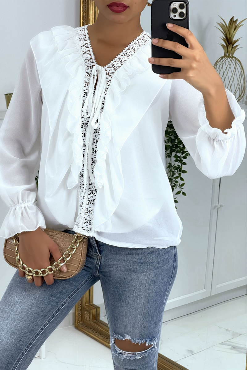 Blouse with ruffles and white embroidery - 2