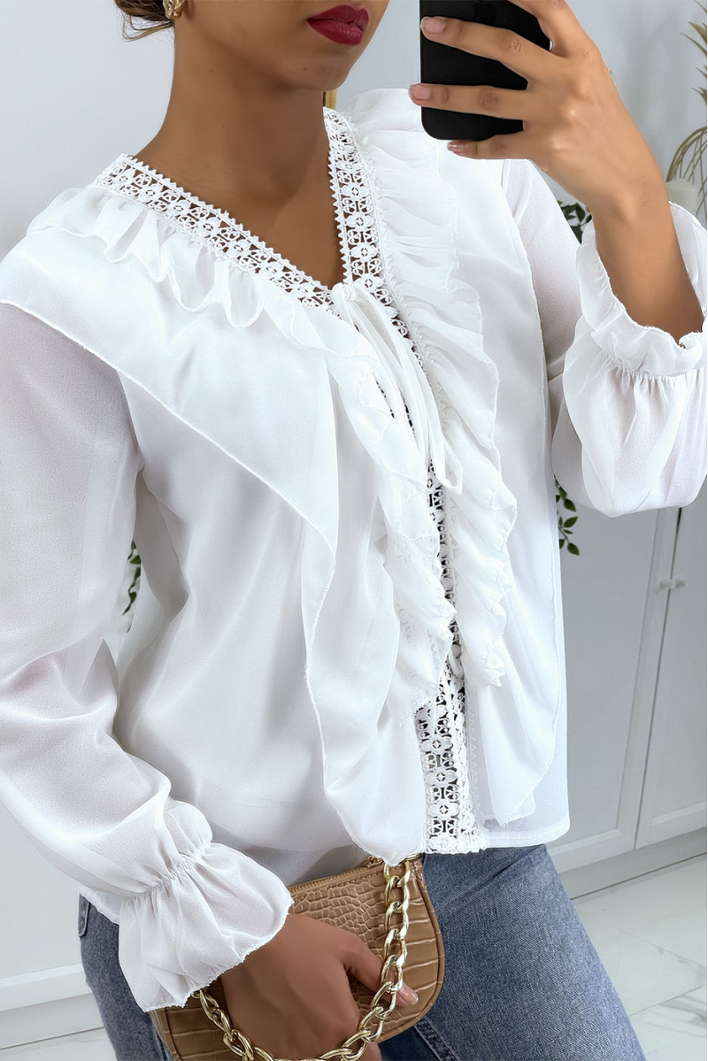 Blouse with ruffles and white embroidery - 4