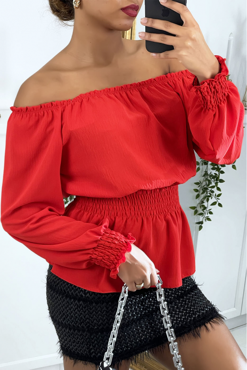Red elastic top with boat neck - 2