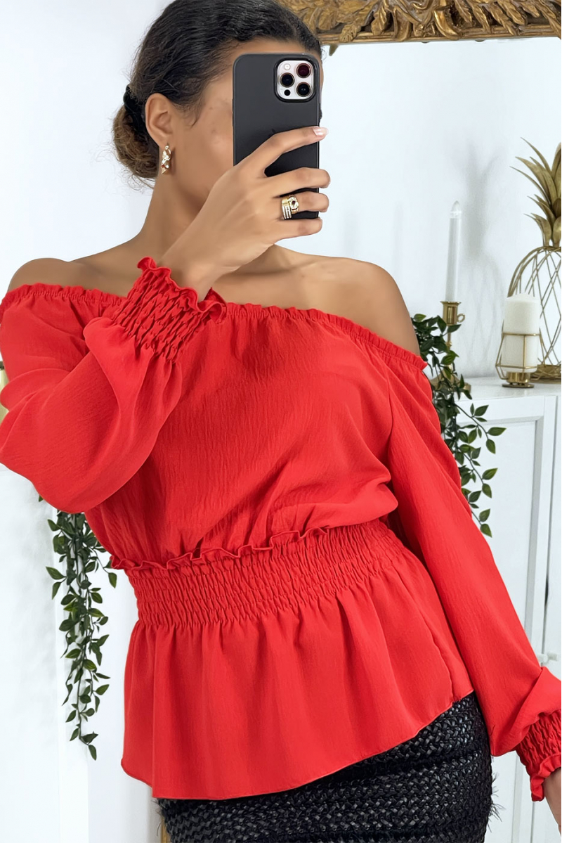 Red elastic top with boat neck - 4
