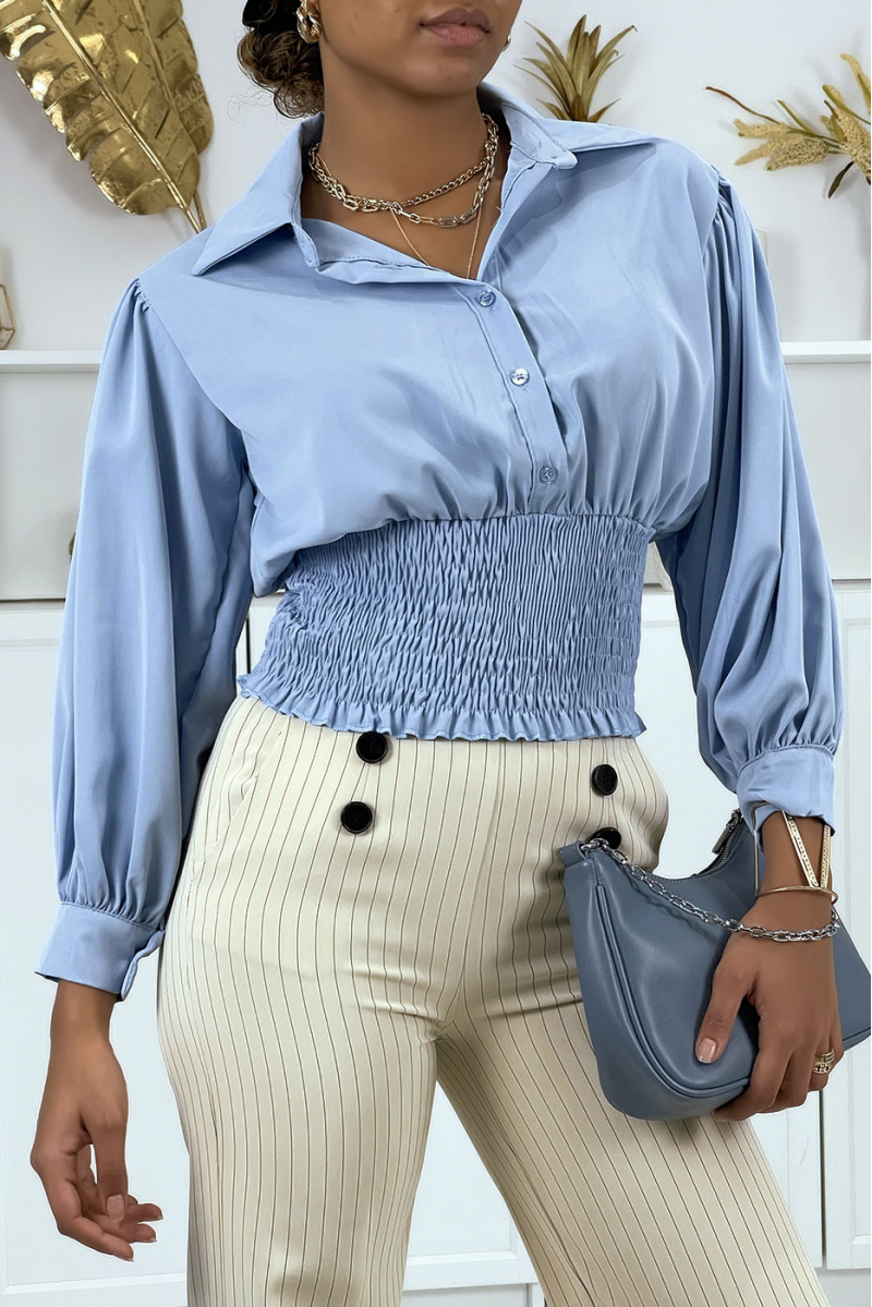 Blouse courte bleue à boutons - 4
