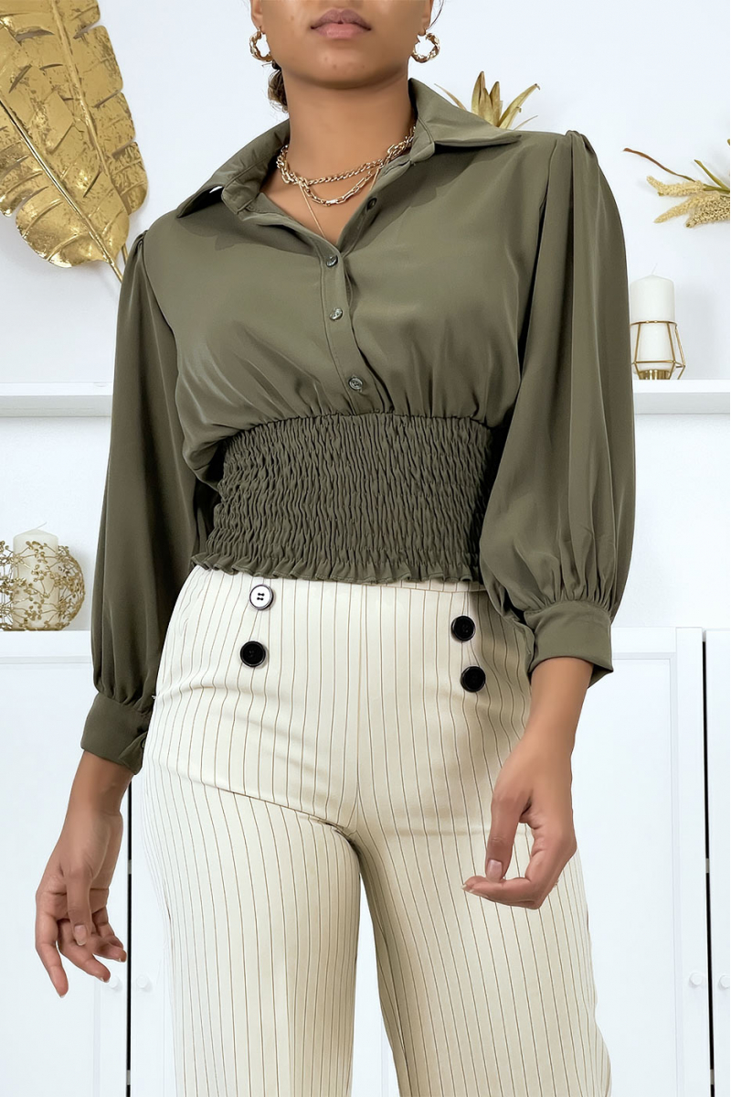 Short khaki blouse with buttons - 1