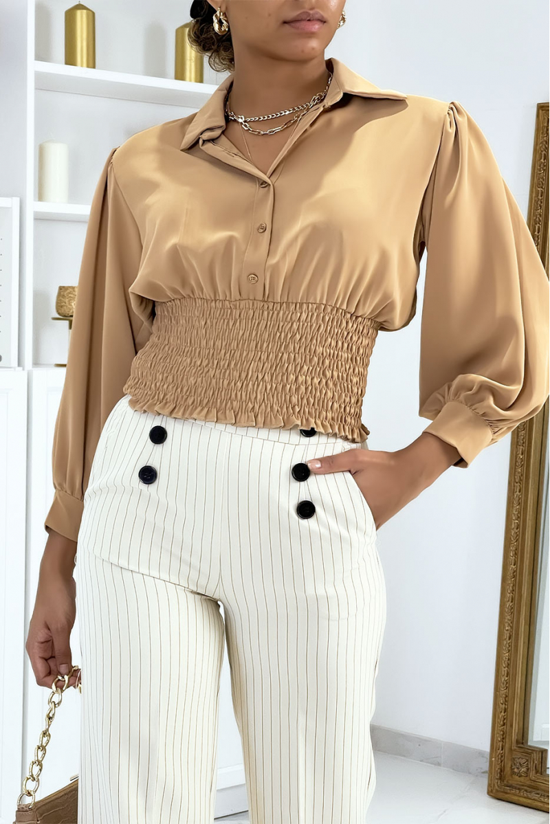 Korte camel blouse met knopen - 1 Korte camel blouse met knopen - 1