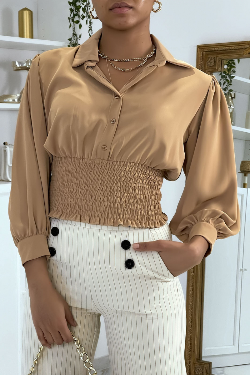 Korte camel blouse met knopen - 2 Korte camel blouse met knopen - 2
