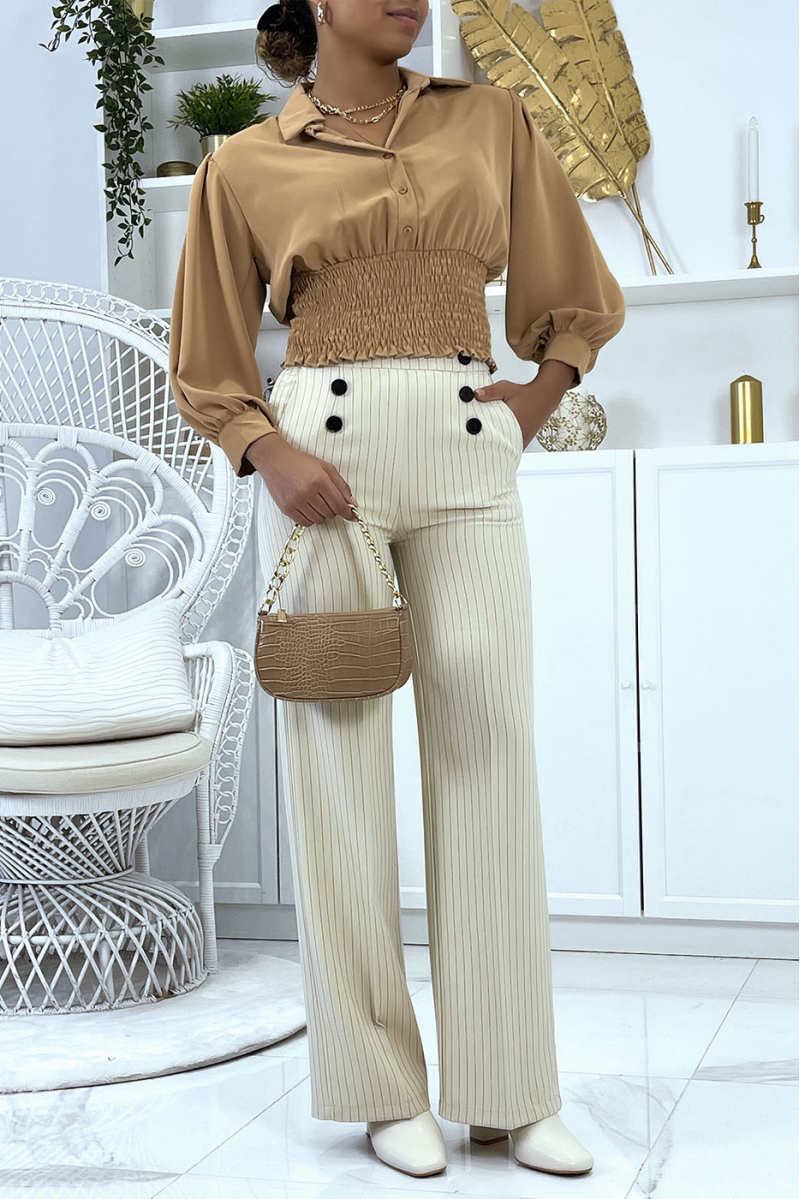 Korte camel blouse met knopen - 6 Korte camel blouse met knopen - 6