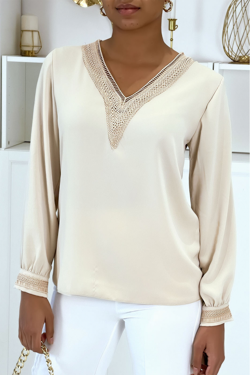 Blouse col V style bohème chic - 1