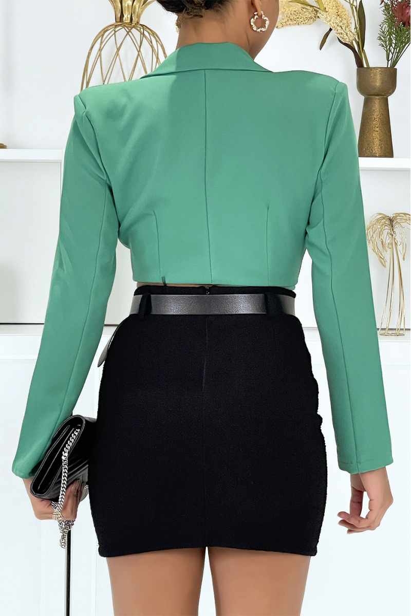 Green cropped blazer with shoulder pads - 9