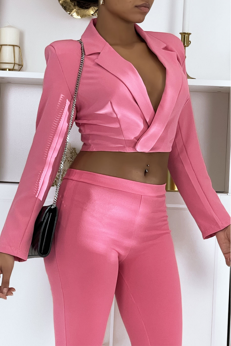 Roze cropped blazer met schoudervullingen - 1