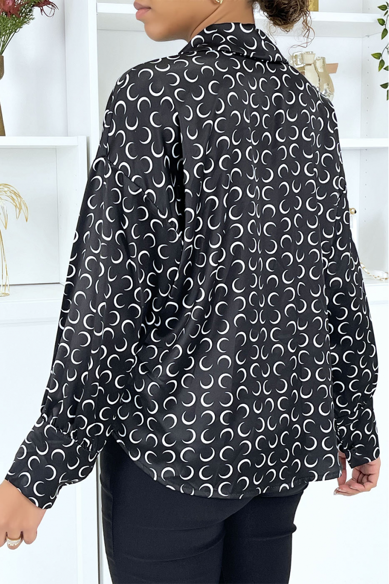 Black satin shirt with moon print - 4