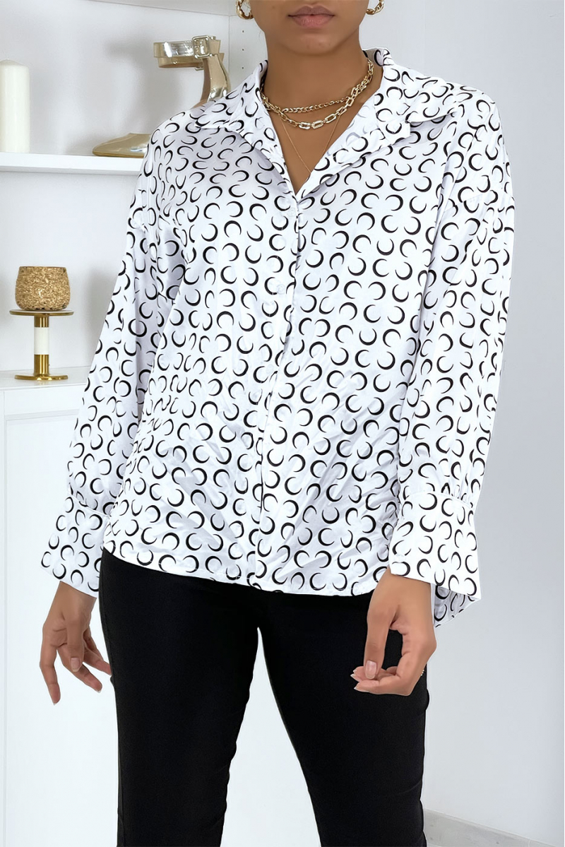 White satin shirt with moon print - 3