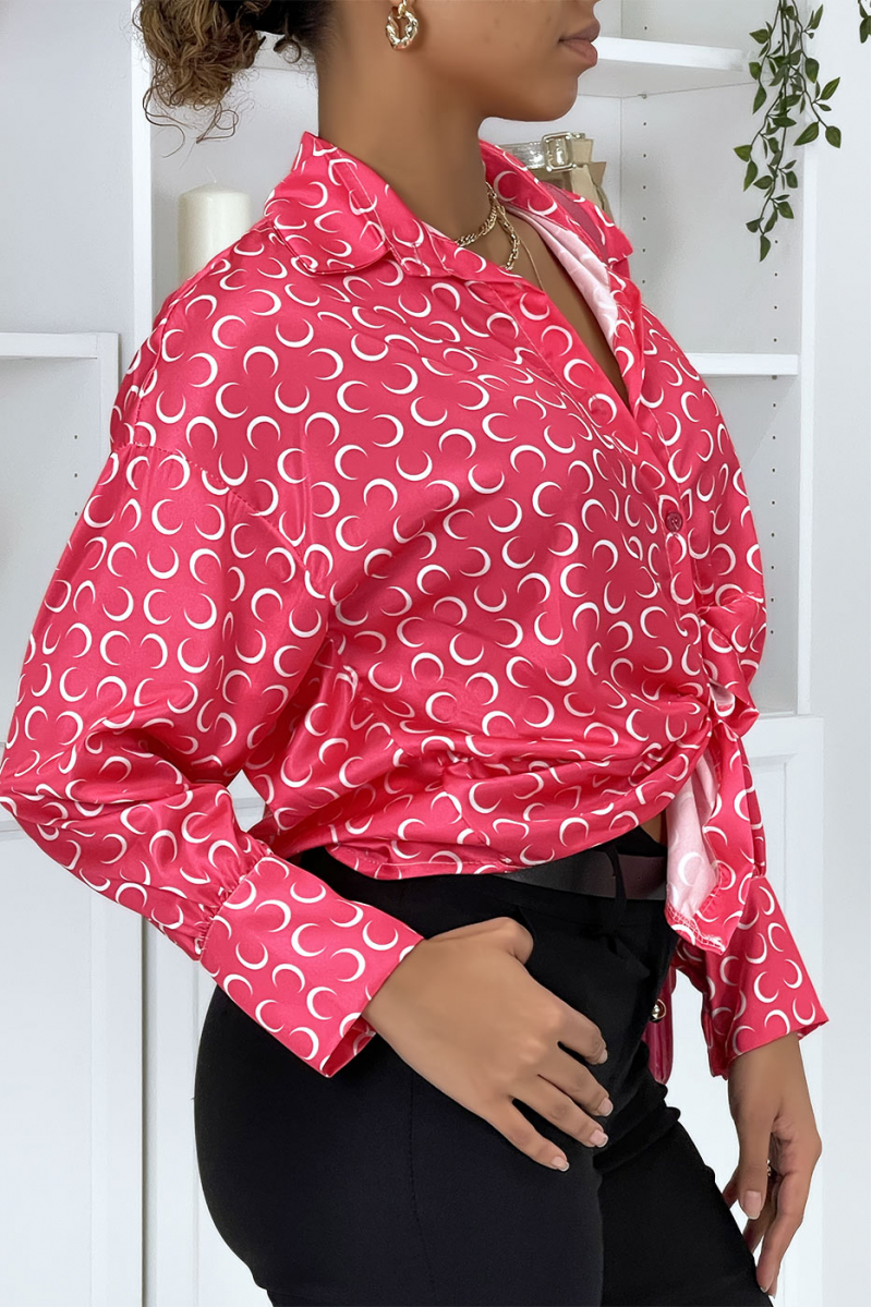 Pink satin shirt with moon print - 3
