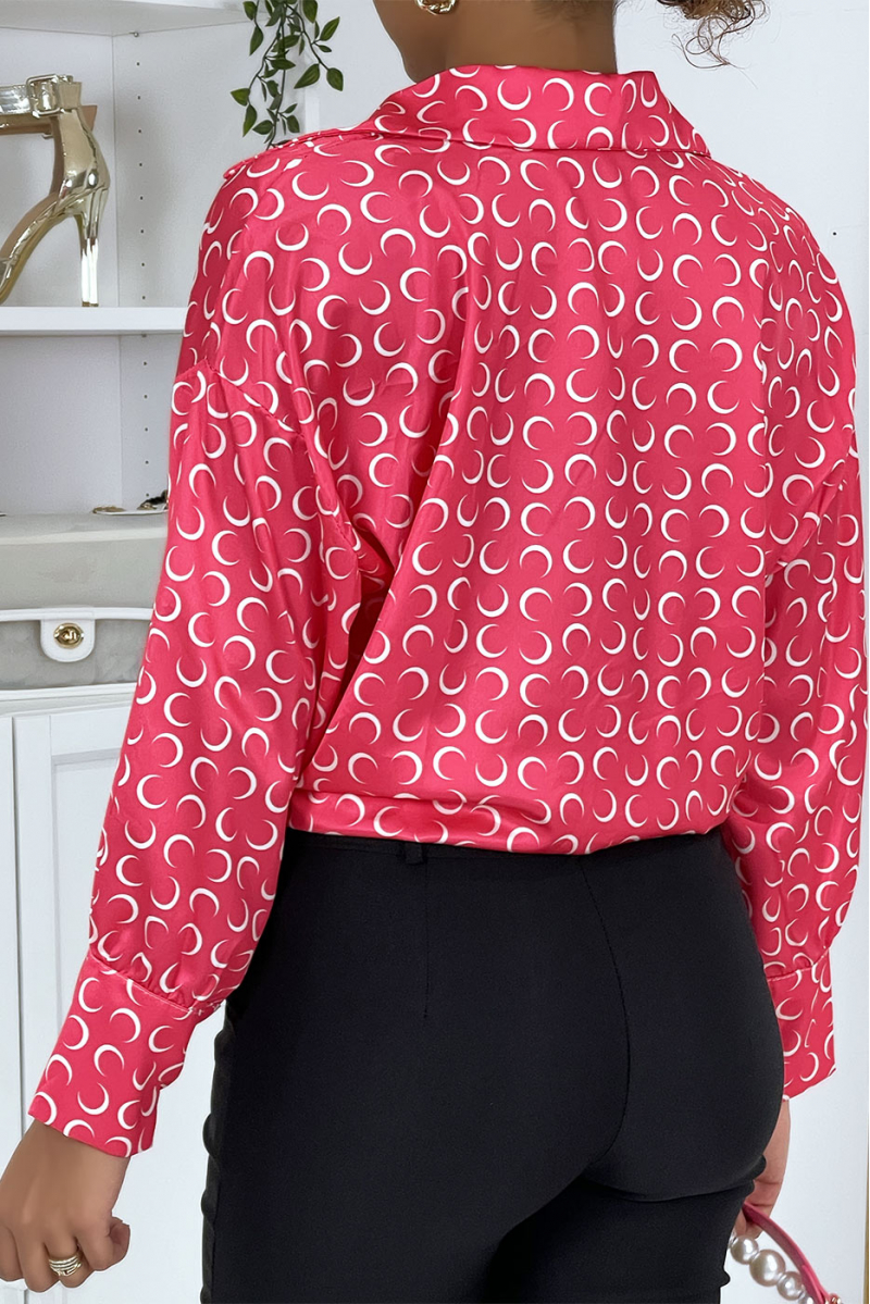 Pink satin shirt with moon print - 4