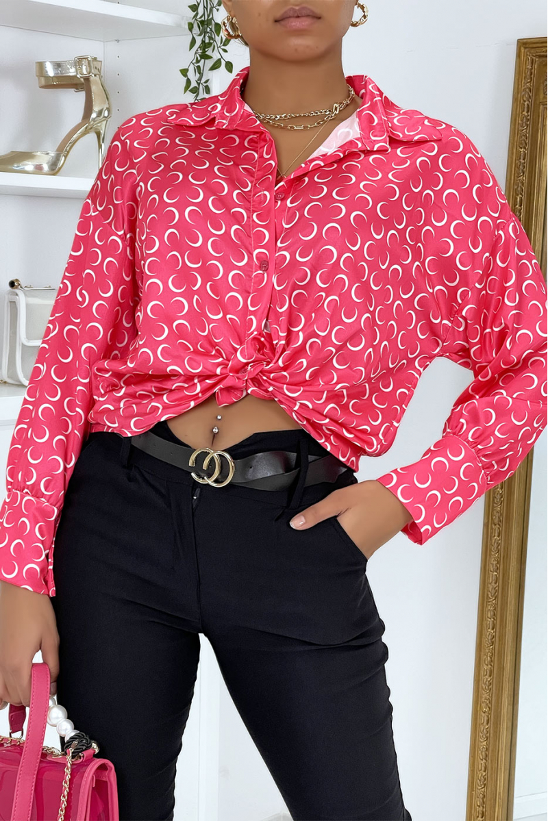 Pink satin shirt with moon print - 5
