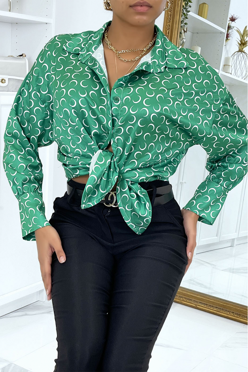 Chemise satinée verte à imprimé lune - 6