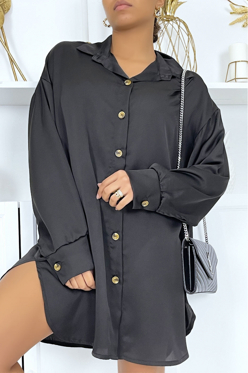 Oversized satin black shirt - 3
