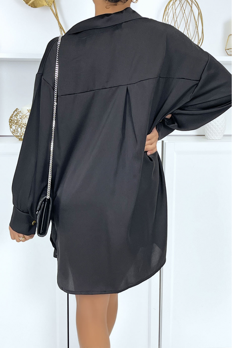 Chemise oversize noir satiné - 4