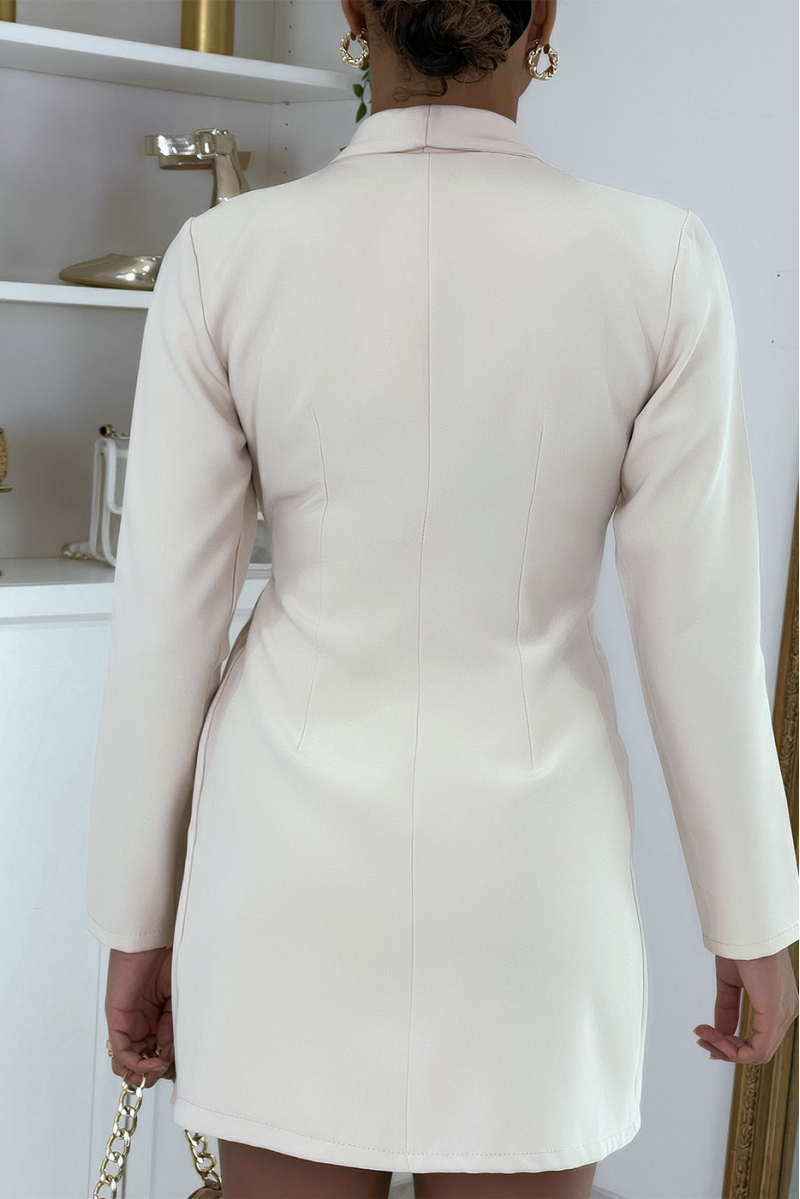 Beige geplooide blazerjurk - 3