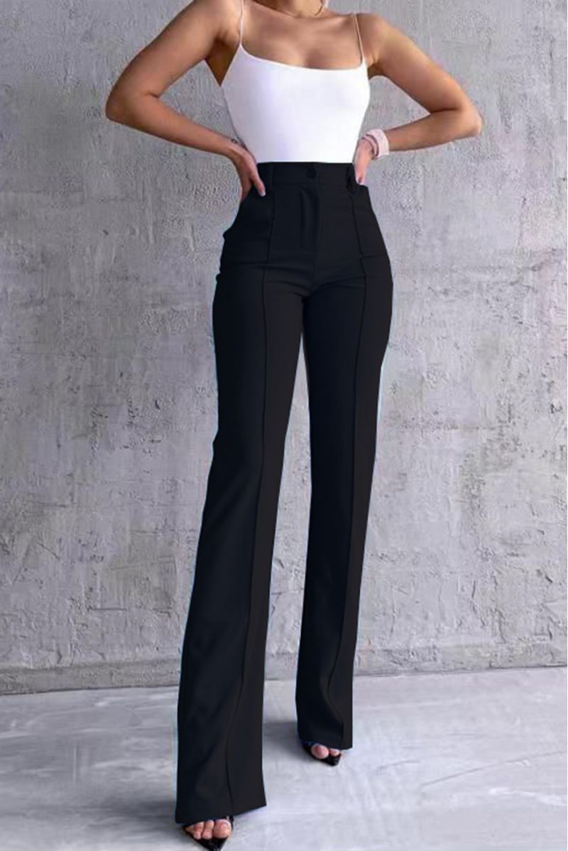 Pantalon palazzo noir avec poches et plis - 10