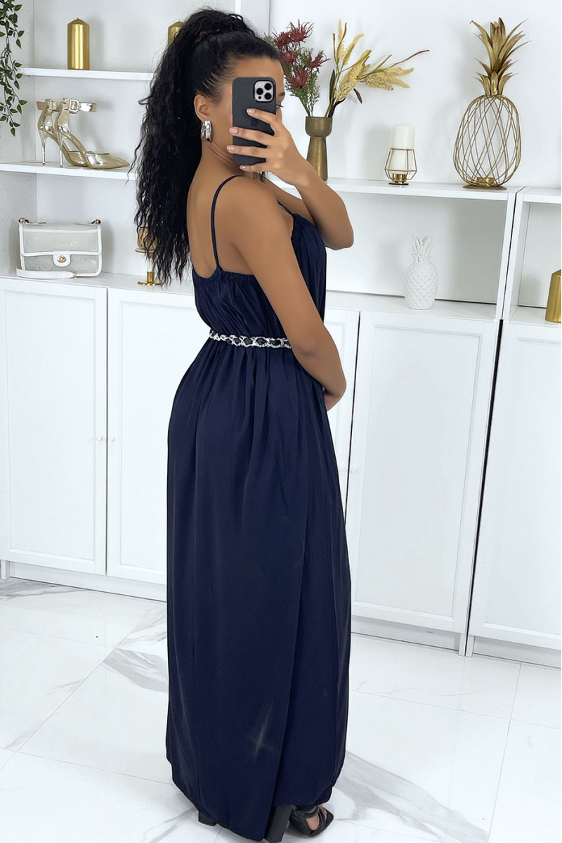 Long navy blue dress with spaghetti straps - 3