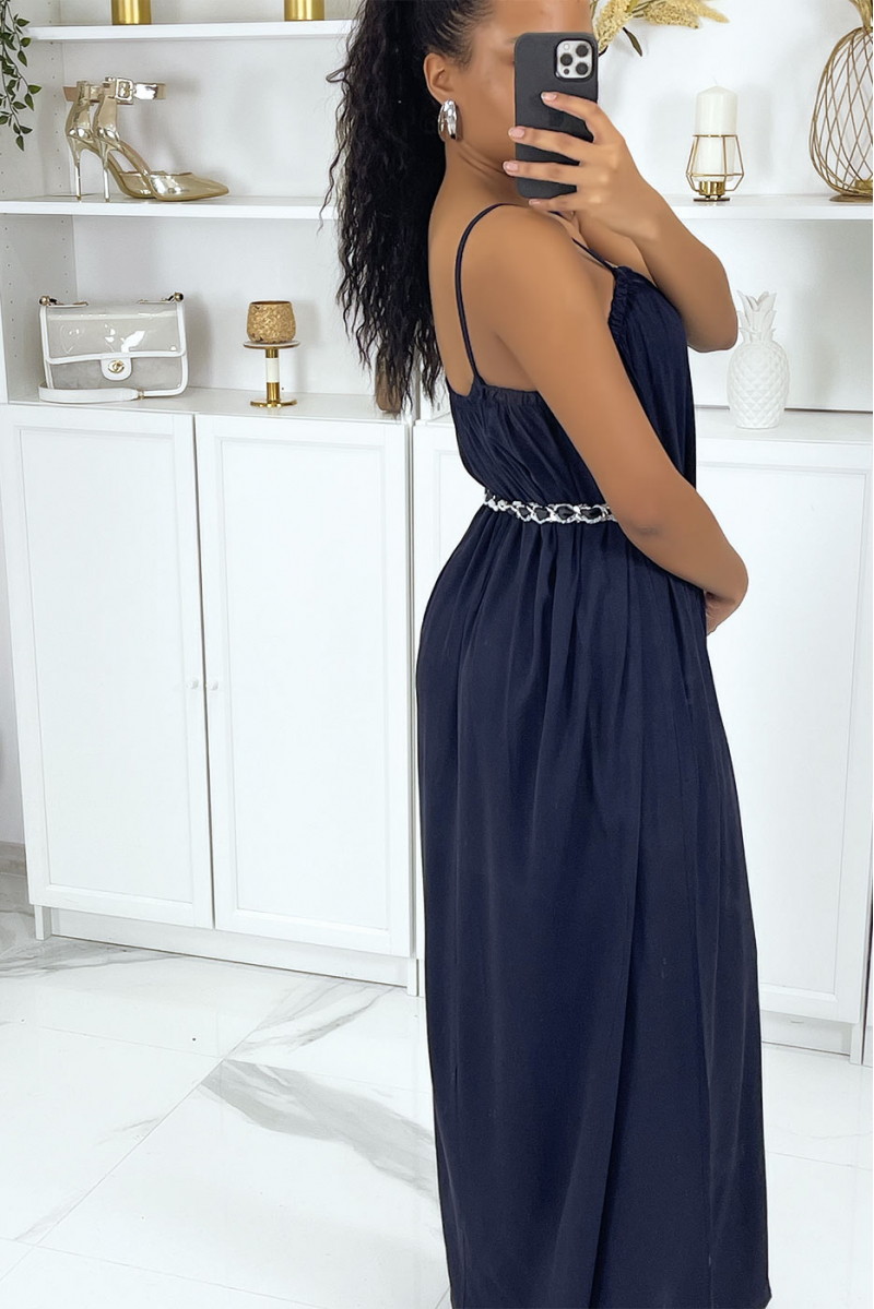 Long navy blue dress with spaghetti straps - 4