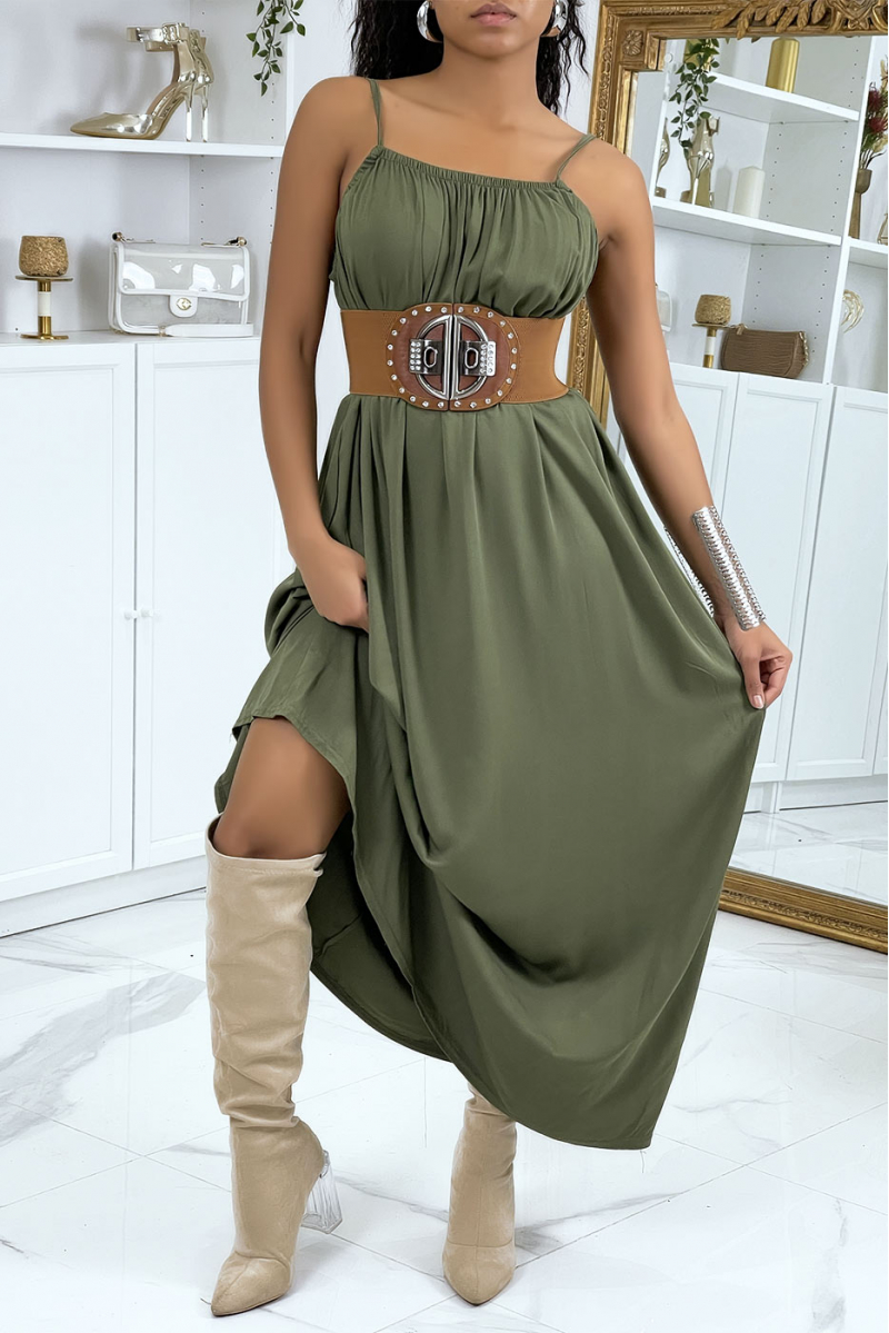 Long khaki dress with thin straps - 1