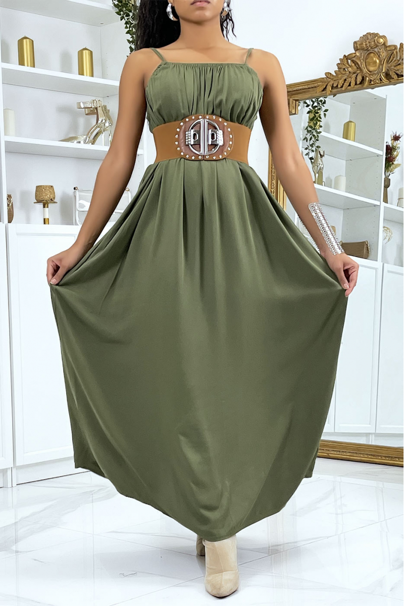 Long khaki dress with thin straps - 2