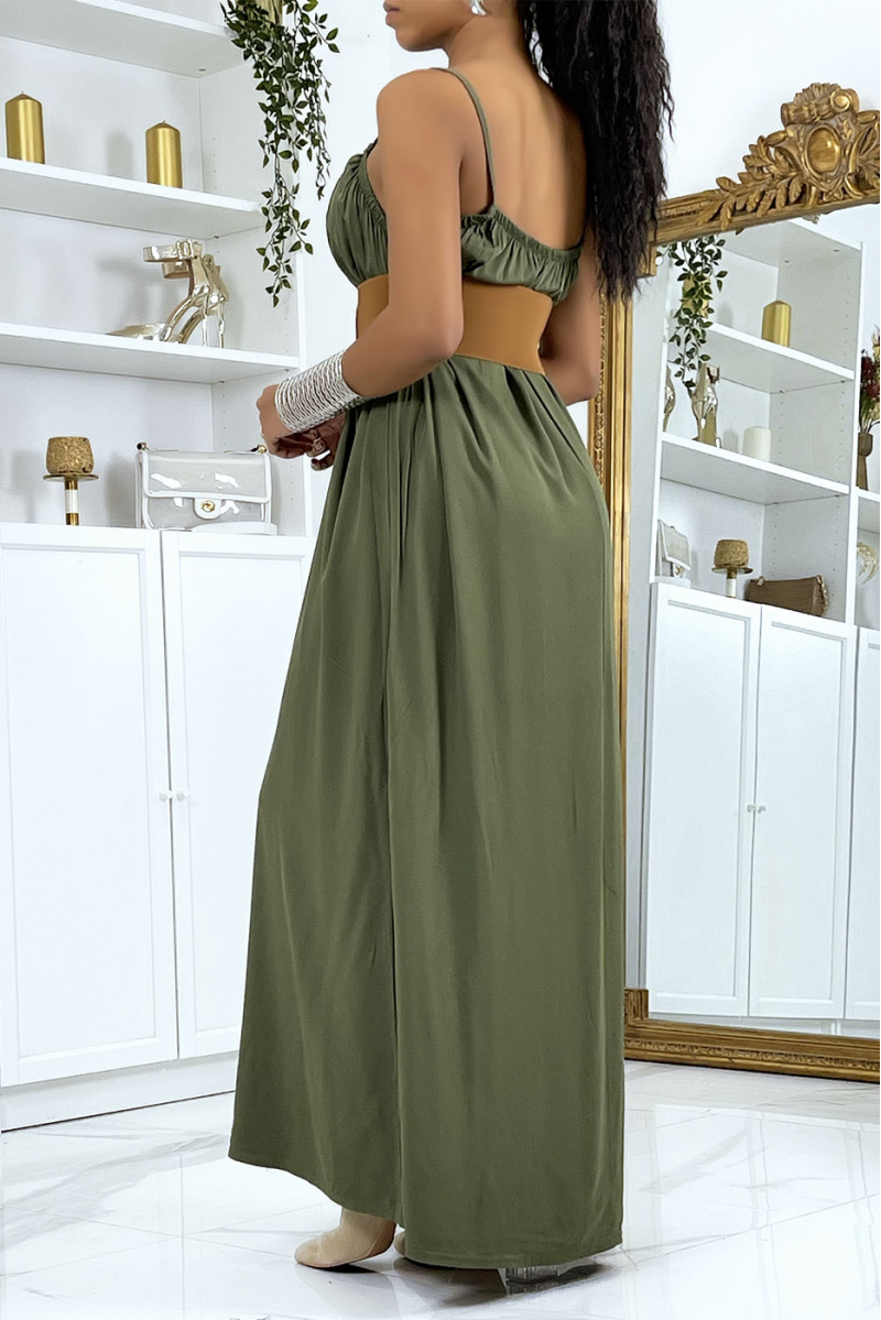 Long khaki dress with thin straps - 3