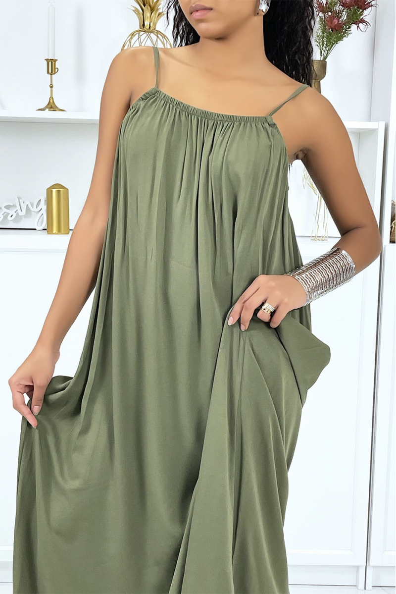 Long khaki dress with thin straps - 4