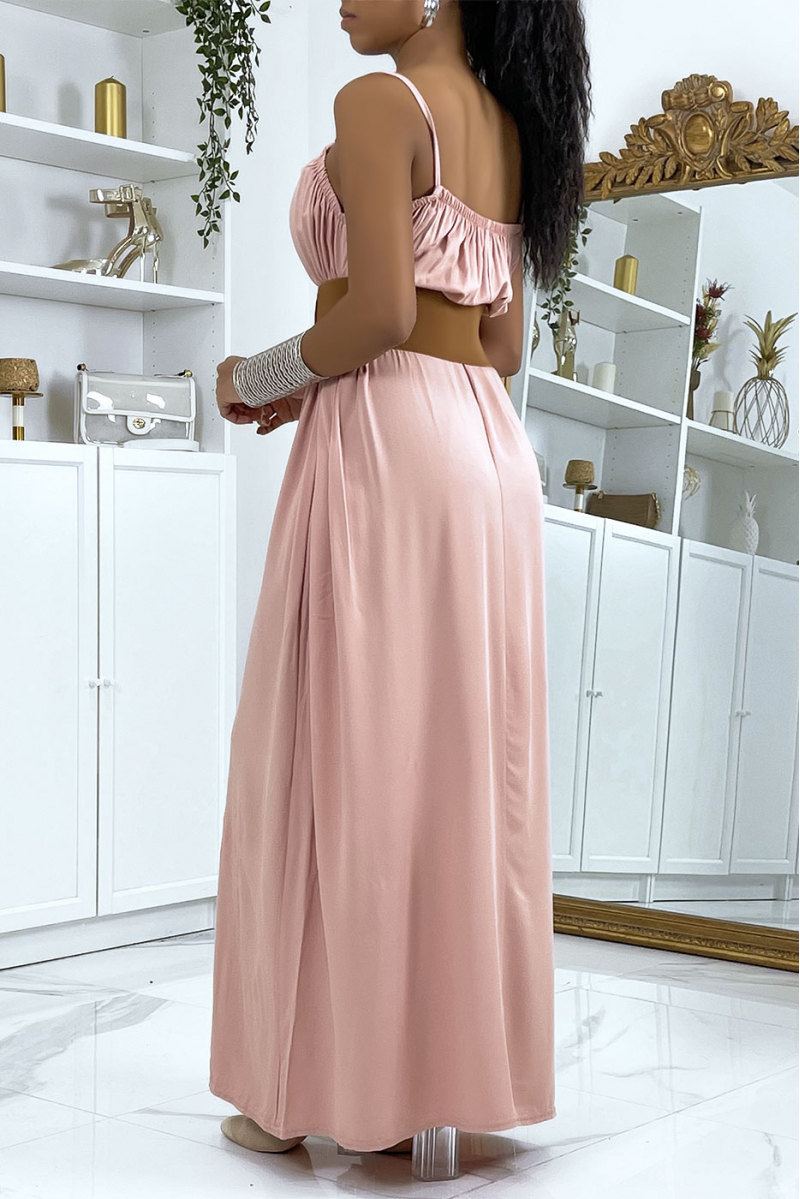 Lange roze jurk met dunne bandjes - 3